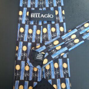 Vintage Bellagio 100% Silk Tie, Blues And Golden Yellow